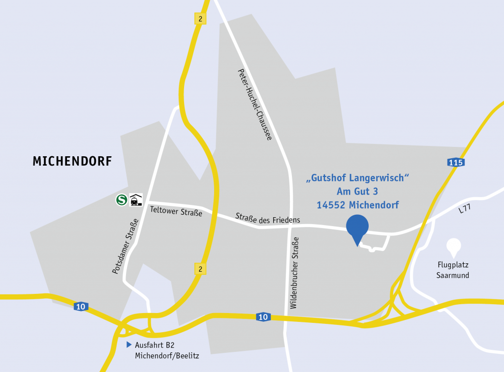 Karte Anfahrt zum „Gutshof Langerwisch”, Am Gut 2, 14552 Michendorf